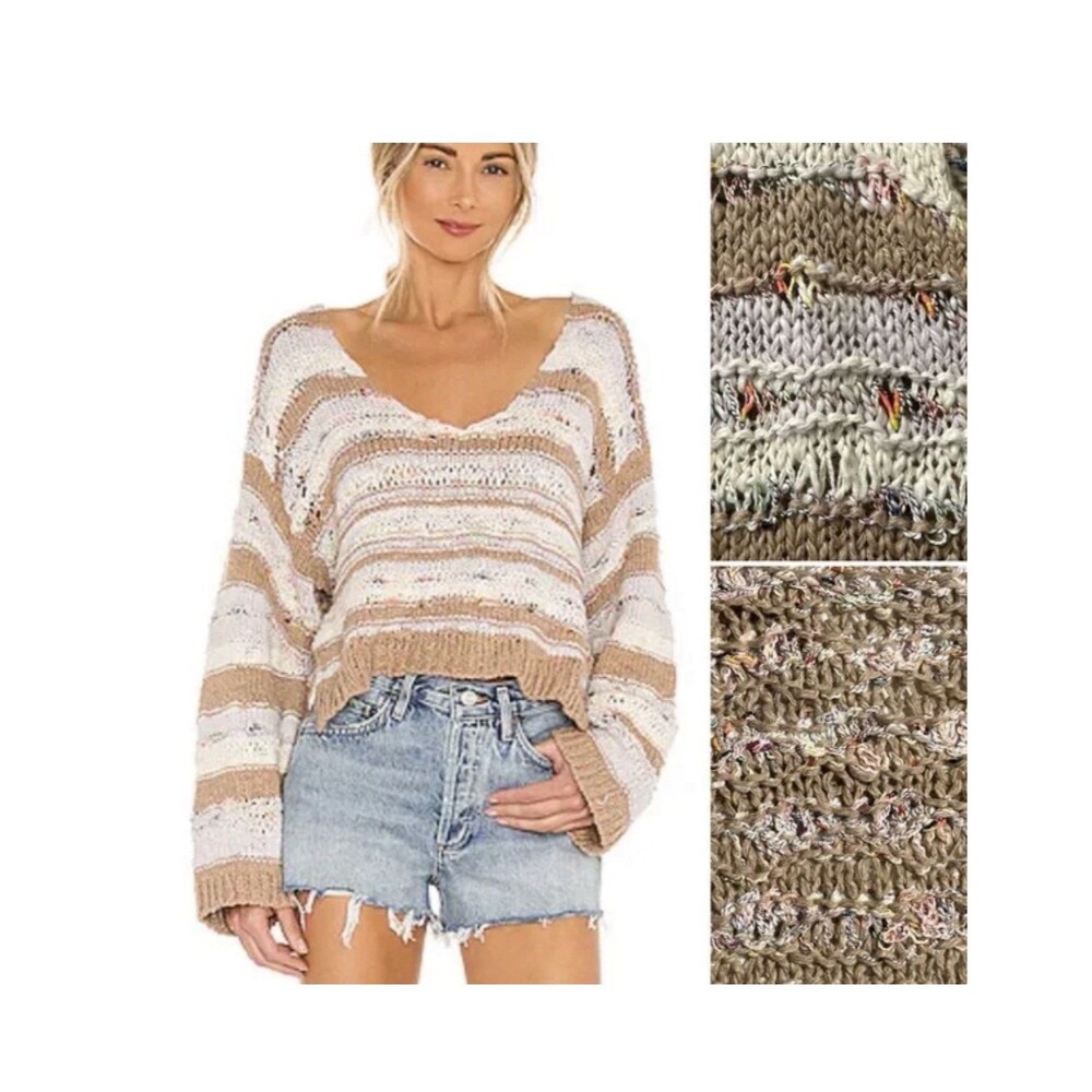 Free People Lake Life Crop Sweater Women’s Size XL Tan Combo Thick